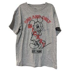 Disney Mickey Gray Grey Red Short Sleeve Tee T-Shirt - Size M
